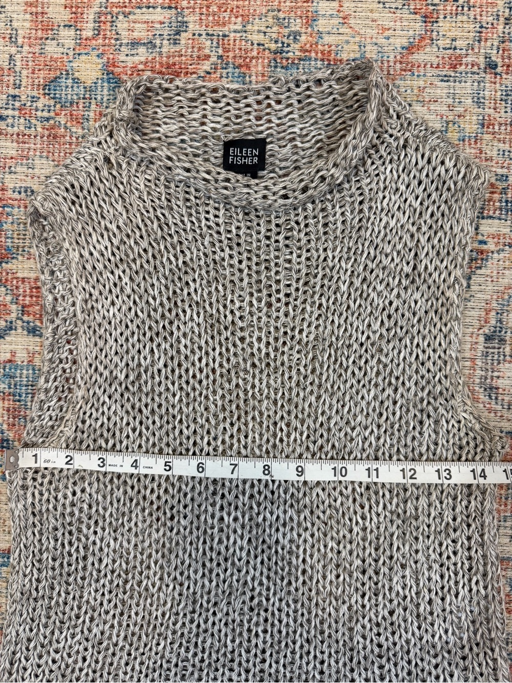 Eileen Fisher 100% Linen Gray Chunky Knit Sleeveless Cowl Sweater Top S - Picture 7 of 9